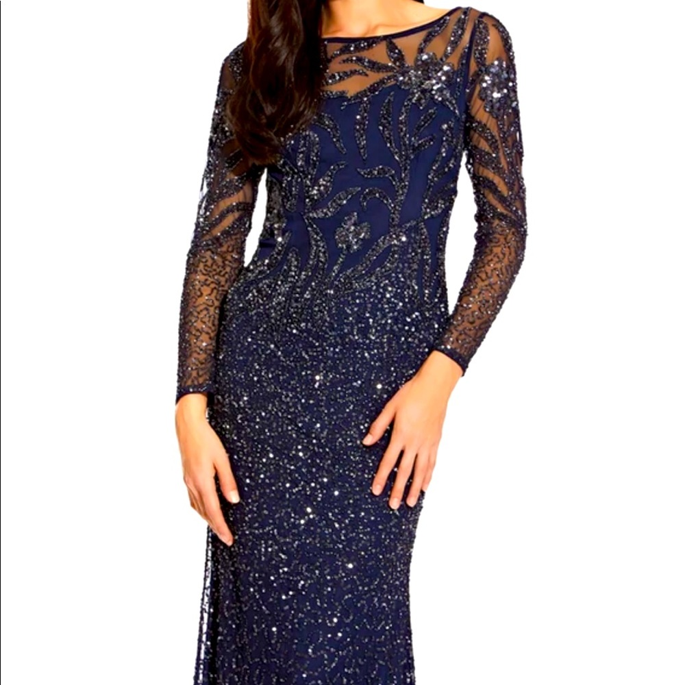 FLORAL BEADED DRESS WITH SHEER LONG SLEEVES